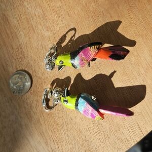 Vintage wooden bird clip earrings